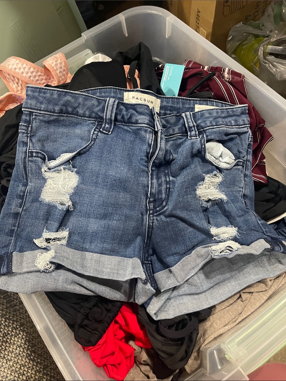 PacSun Medium Blue Distressed Cuffed Denim Shorts
